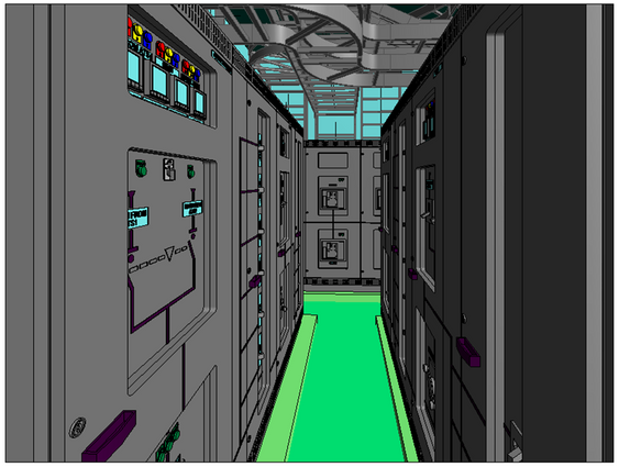 a 3d rendering of a hallway in a building