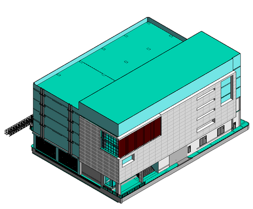 a 3d model of a building with a green roof