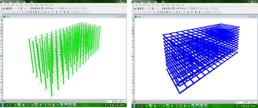 two screens showing the same image of a green and blue mesh